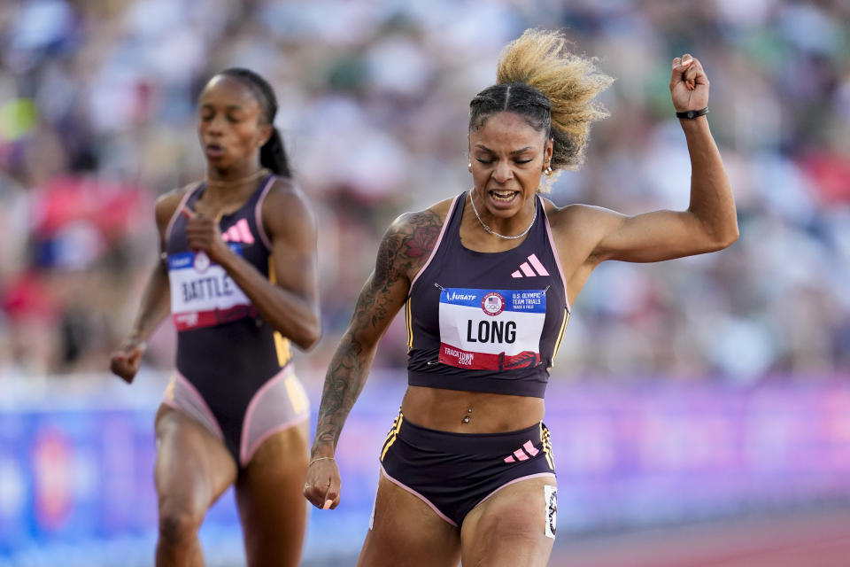 McKenzie Long wins a heat women's 200-meter semi-finals during the U.S. Track and Field Olympic Team Trials Friday, June 28, 2024, in Eugene, Ore. (AP Photo/George Walker IV)