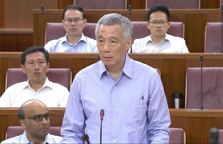 Prime Minister Lee Hsien Loong delivers his Ministerial Statement in Parliament on 3 July 2017. Photo: Screen shot from TV