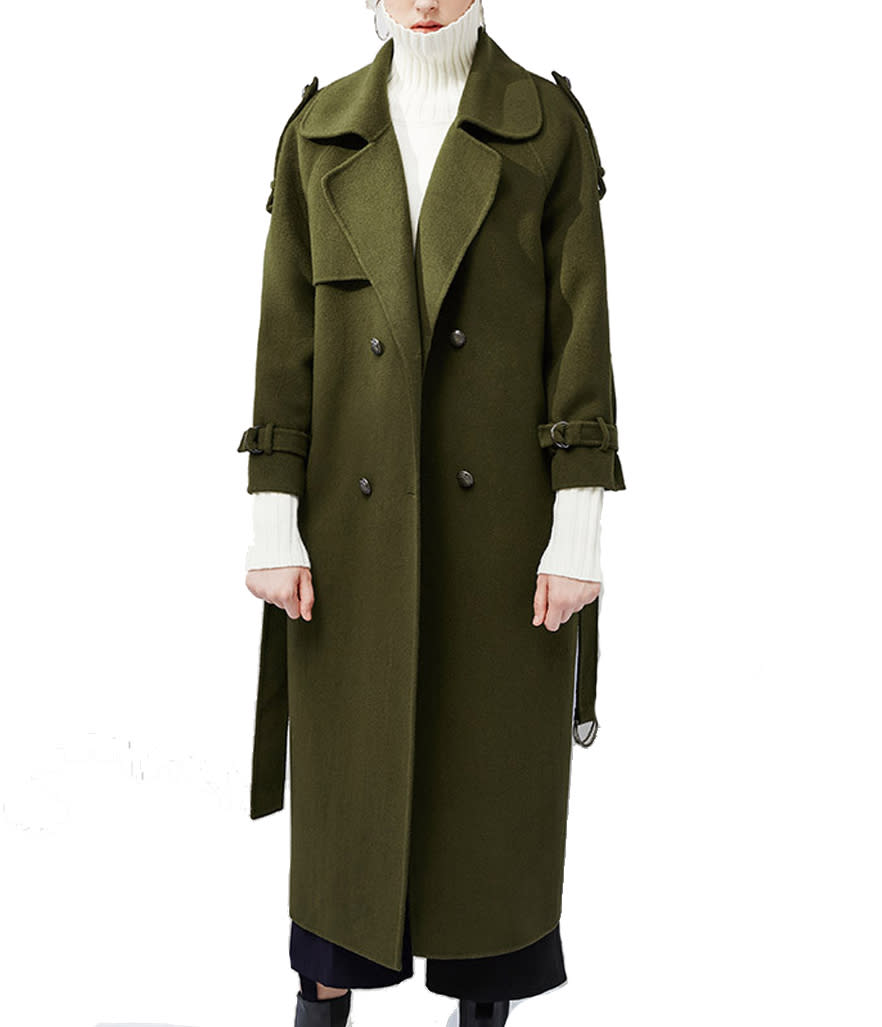 Genuine People Army Green Wool Cashmere Coat