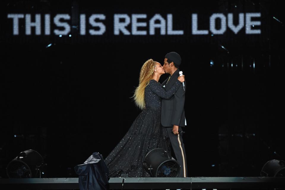 The father of three and wife Beyoncé shared a kiss during their joint On the Run II tour at MetLife Stadium on Aug. 2, 2018, in East Rutherford, New Jersey