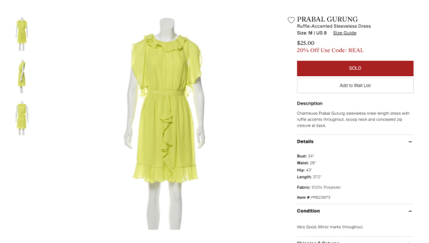 <em>An Prabal Gurung for Target dress listed on The RealReal as of June 24, 2019. Photo: Screenshot/Fashionista</em>