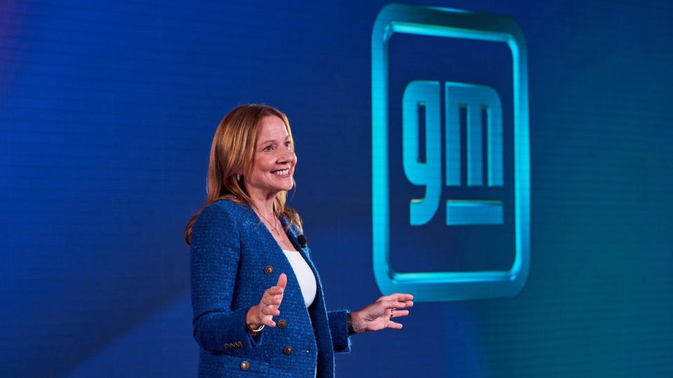 General Motors Chair and CEO Mary Barra addresses investors Thursday, Nov. 17, 2022, at a meeting in New York, New York.