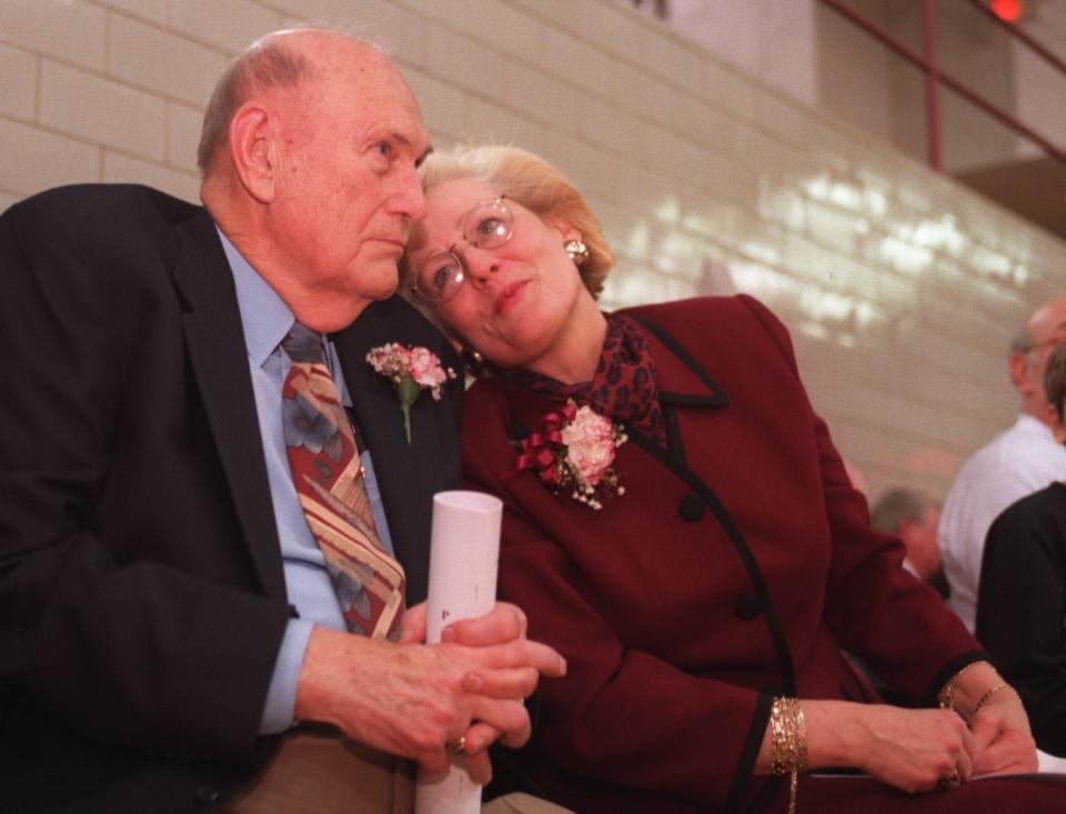 Lofton Greene, with his wife, Gloria Koss, at a River Rouge High School basketball game in 1997.