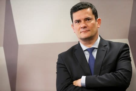 Brazil's Justice Minister Sergio Moro reacts during a commission of Constitution and Justice in the Brazilian Federal Senate in Brasilia