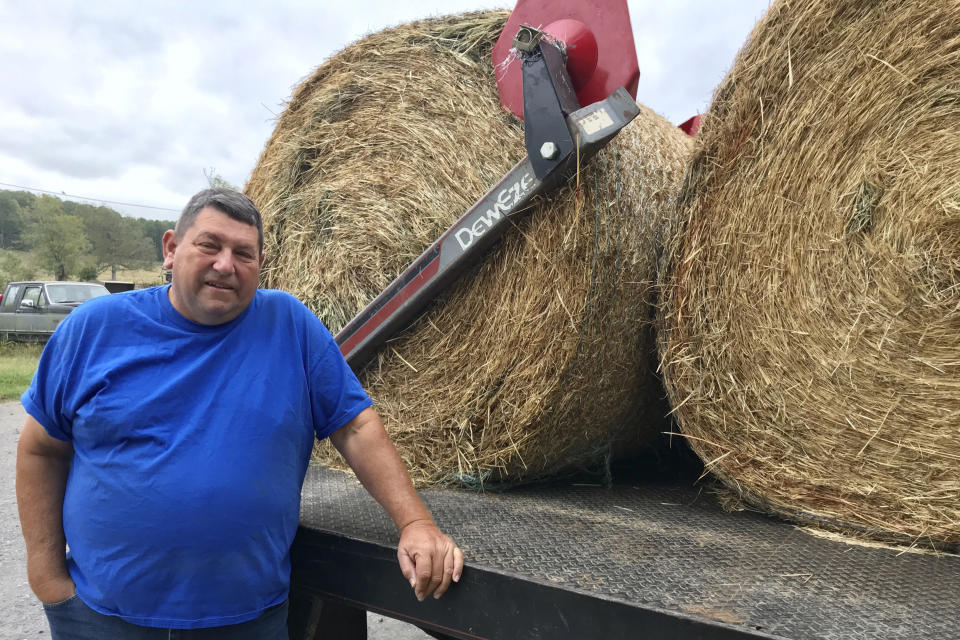 In this Oct. 7, 2019 photo, Georgia cattle farmer Dean Bagwell poses for a photo in Bartow County, Ga. Bagwell says the ongoing drought that's left his county among the driest in the nation has been frustrating for farmers. He said it could mean selling livestock if the situation doesn't improve. Bagwell farms in Bartow County, where farmers have been battling extreme drought. (AP Photo/Jeff Martin)