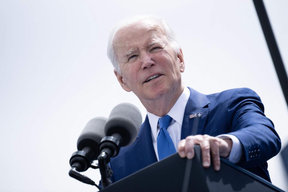 President Joe Biden delivers the commencement address at the United States Air Force Academy, just north of Colorado Springs in El Paso County, Colorado, on June 1, 2023.