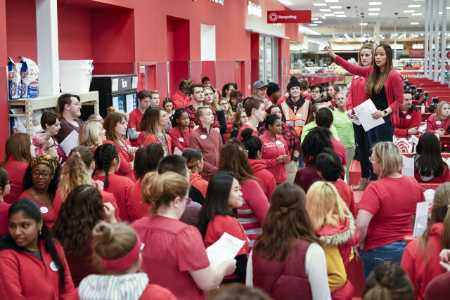 IMAGE DISTRIBUTED FOR TARGET - The Target team gears up in the final moments before the doors open on Black Friday on Thursday, Nov. 22, 2018 in Maple Grove, Minnesota. (Craig Lassig/AP Images for Target)