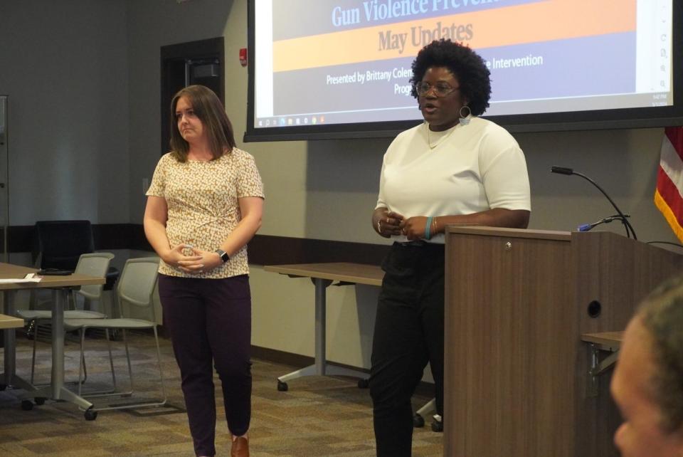 Brittany Coleman, right, gun violence intervention manager for the city of Gainesville, and Brandy Stone, left, community health director for Gainesville Fire Rescue and co-lead of One Nation, One Project GNV, talked about the city's newest initiative called IMPACT GNV that is designed to address gun violence in the community.
(Credit: Photo provided by Voleer Thomas)