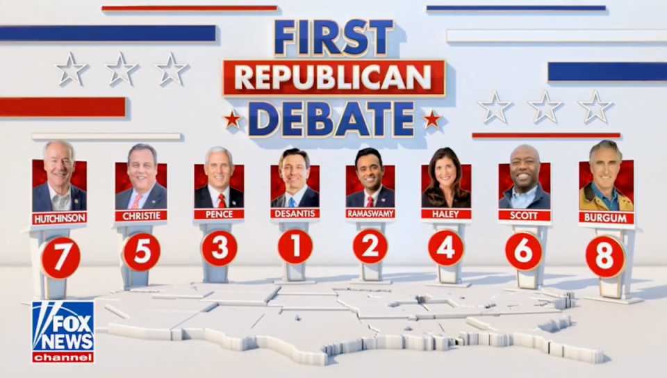 Fox News and the Republican National Committee revealed the line-up for the first GOP debate of the 2024 presidential primary season, to be held on 23 August in Milwaukee, Wisconsin (Fox News)