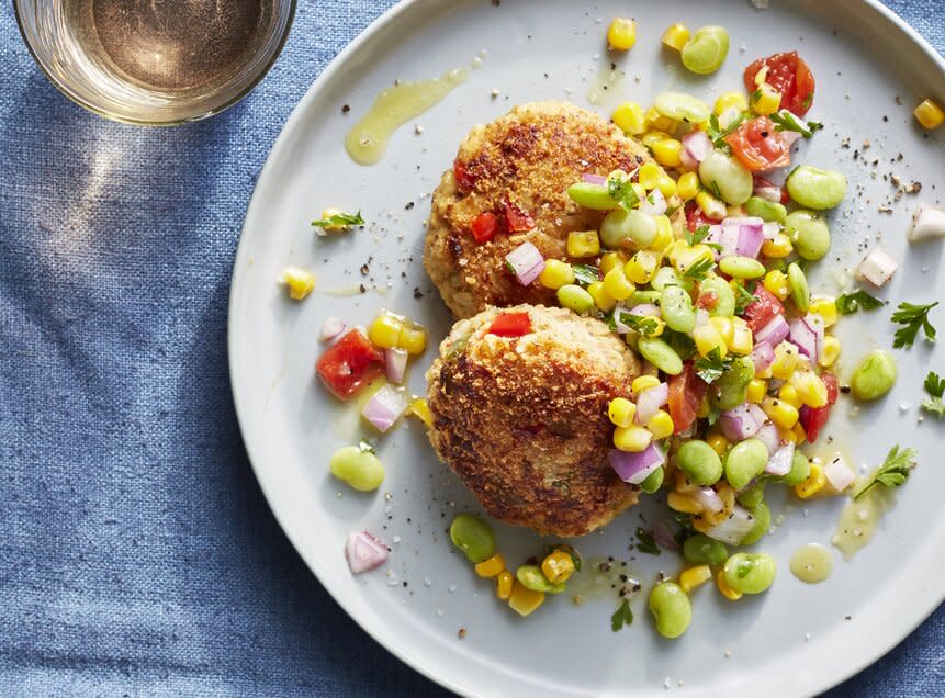 Salmon Croquettes with Succotash