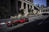 Ferrari driver Carlos Sainz of Spain steers his car during the first free practice at the Monaco racetrack, in Monaco, Friday, May 27, 2022. The Formula one race will be held on Sunday. (AP Photo/Daniel Cole)