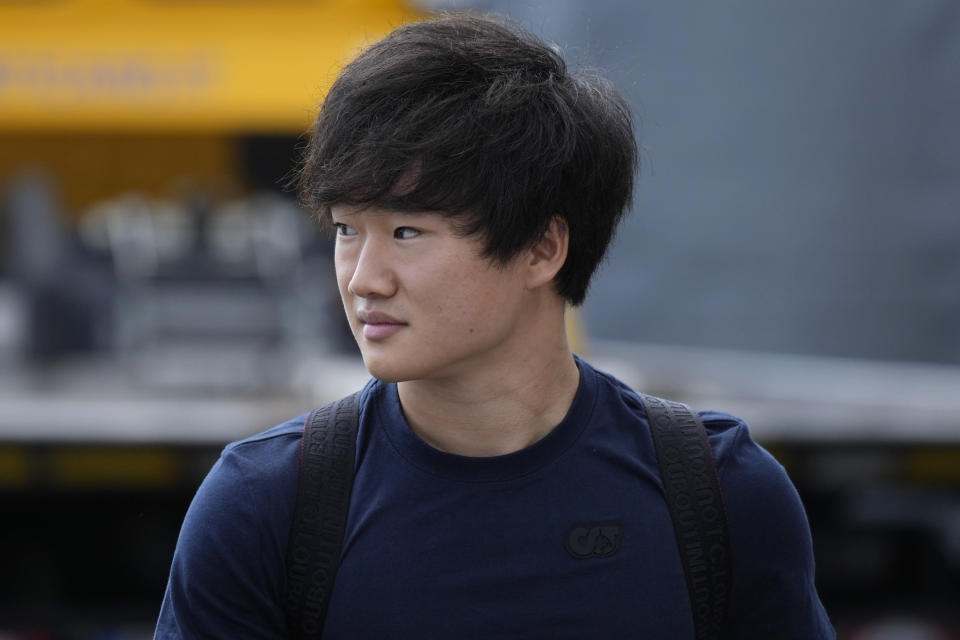 AlphaTauri driver Yuki Tsunoda of Japan arrives at the Monza racetrack, in Monza, Italy, Thursday, Sept. 8, 2022. The Formula one race will be held on Sunday. (AP Photo/Luca Bruno)