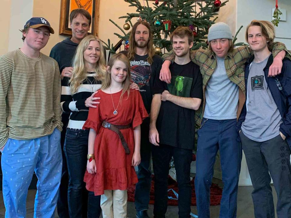 <p>Tony Hawk Instagram</p> Tony Hawk with his family in 2022.