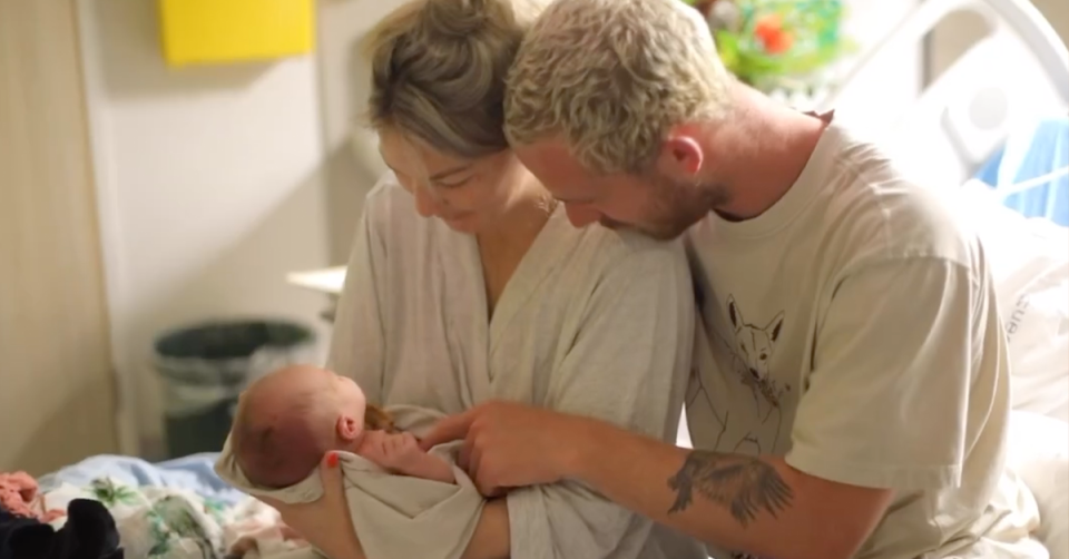 Sam Frost and Jordie Hansen with their newborn son Theodore.