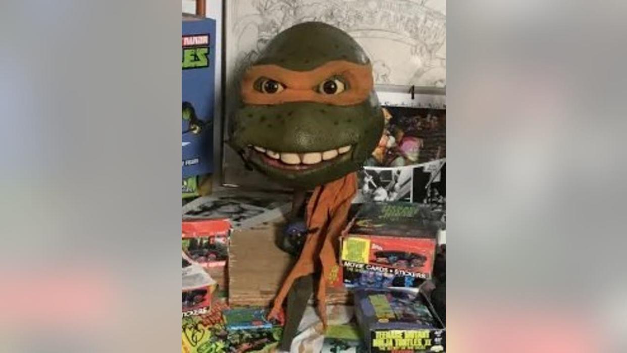 <div>A screen-used Michelangelo head from one of the TMNT movies. (Photo courtesy of Michelle Ivey)</div>