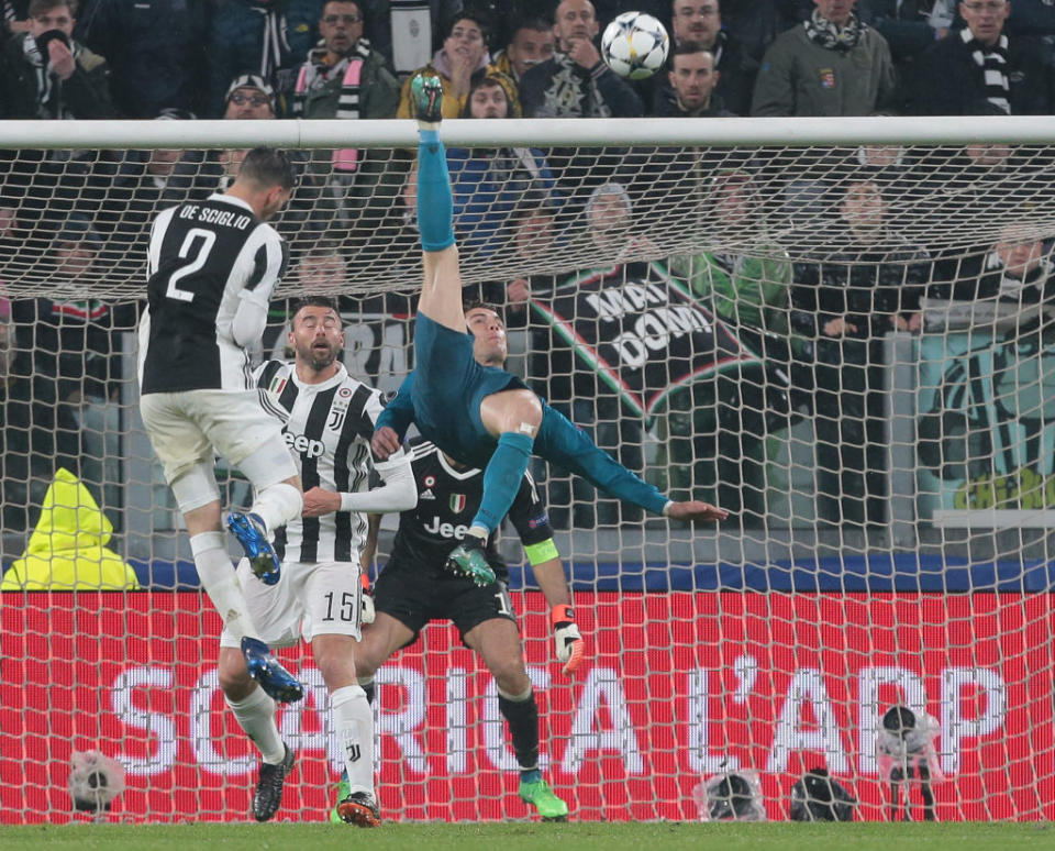 Cristiano Ronaldo’s incredible finish during the UEFA Champions League Quarter Final Leg One match between Juventus and Real Madrid in Turin.