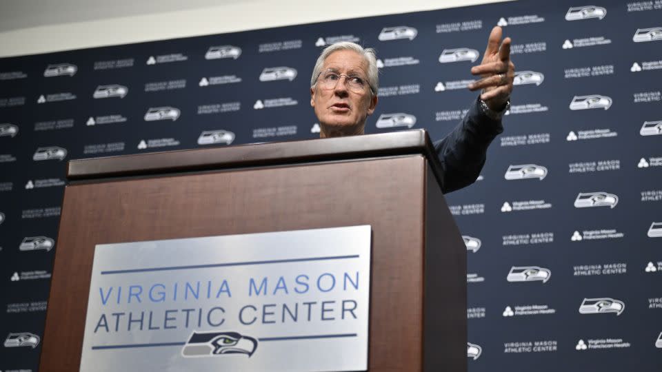 Pete Carroll speaks to the media after he was relieved of his duties as head coach. - Alika Jenner/Getty Images