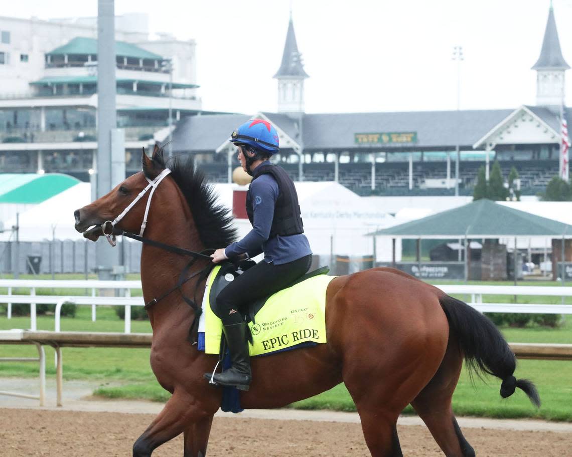 Kentucky Derby hopeful Epic Ride, who worked at Churchill Downs on Tuesday morning, made it into the 20-horse field when Encino was scratched from the race Tuesday afternoon. Coady Media