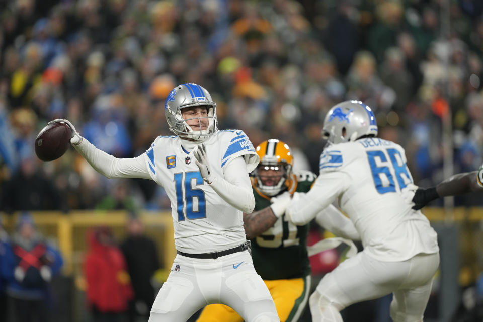 Jared Goff und die Detroit Lions werden die Saison gegen die Chiefs eröffnen.  (Foto von Patrick McDermott/Getty Images)