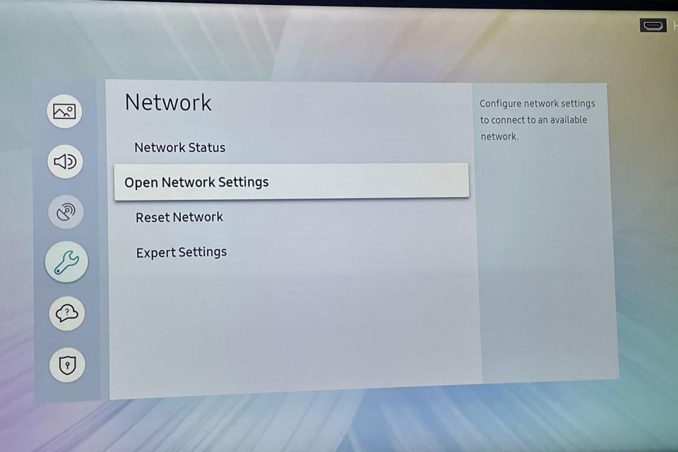 The Network Settings tab in the Network menu of a Samsung TV.