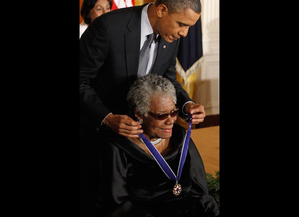 President Barack Obama presents poet and author Maya Angelou with the 2010 Medal of Freedom in the White House. 