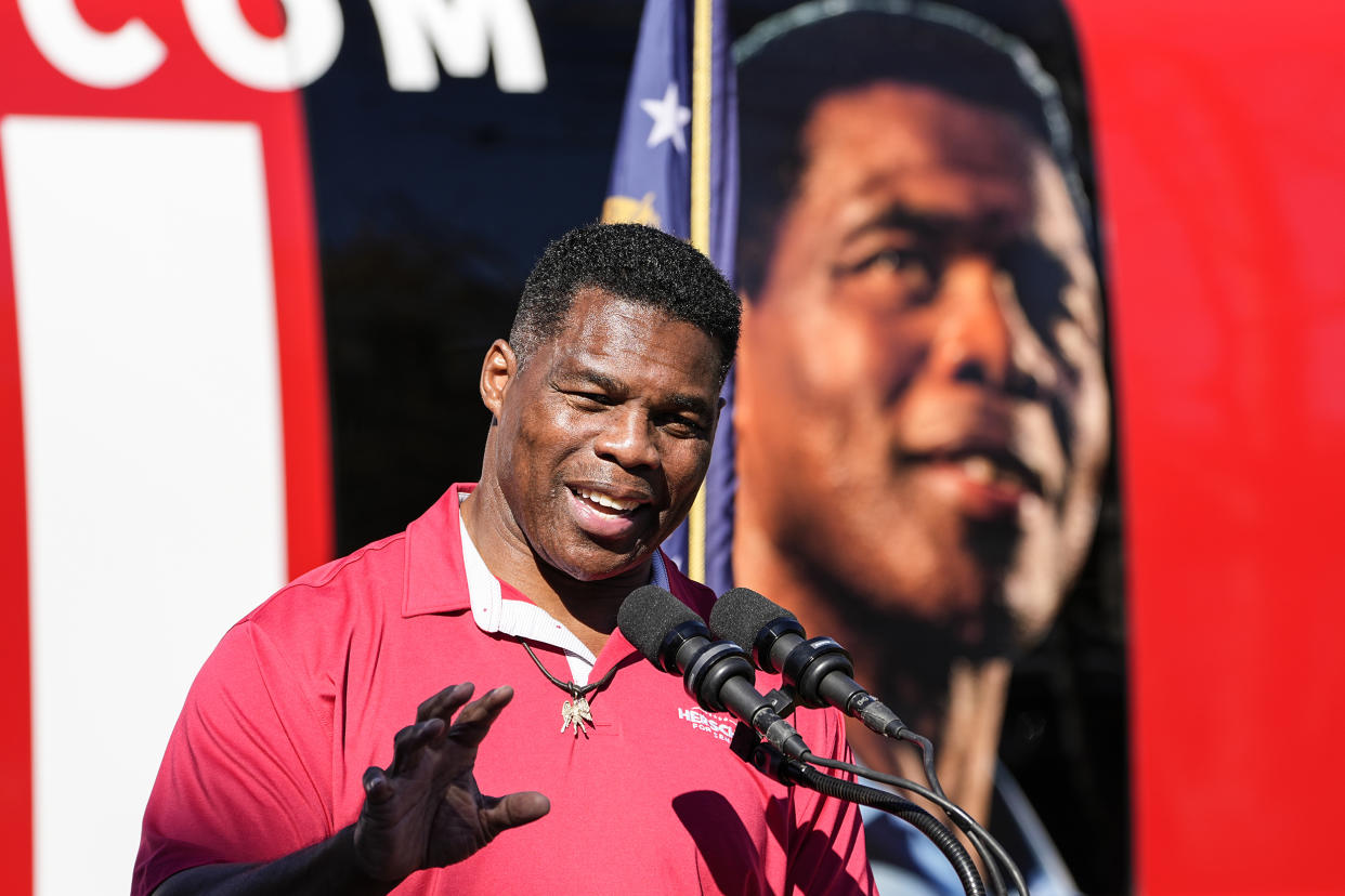 Republican candidate for U.S. Senate Herschel Walker speaks during a campaign rally Tuesday, Nov. 29, 2022 in Greensboro, Ga. Walker is in a runoff election with incumbent Democratic Sen. Raphael Warnock. (John Bazemore / AP)