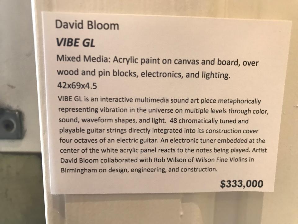 Title, description and a price of $333,000 are posted beside art called VIBE GL, displayed in the entry hall of The Community House in Birmingham, ready to greet visitors to the annual "Our Town Art Show and Sale." It's free to the public on Friday and Saturday, 10 a.m.-6 p.m.