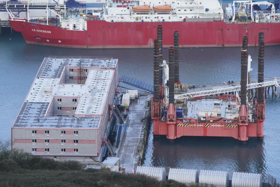 A view of the Bibby Stockholm migrant accommodation barge (PA)