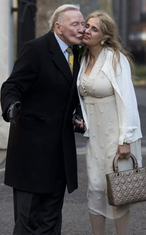 Leslie Phillips at his wedding to his third wife Zara in 2013   - Christopher Pledger