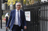 Lawyer David Pannick arrives at The Supreme Court in London, Thursday, Sept. 19, 2019. The Supreme Court is set to decide whether Prime Minister Boris Johnson broke the law when he suspended Parliament on Sept. 9, sending lawmakers home until Oct. 14 — just over two weeks before the U.K. is due to leave the European Union.(AP Photo/Alastair Grant)