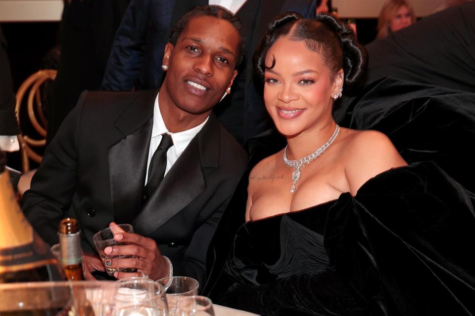 80th Annual GOLDEN GLOBE AWARDS -- Pictured: (l-r) A$AP Rocky and Rihanna attend the 80th Annual Golden Globe Awards held at the Beverly Hilton Hotel on January 10, 2023 in Beverly Hills, California.
