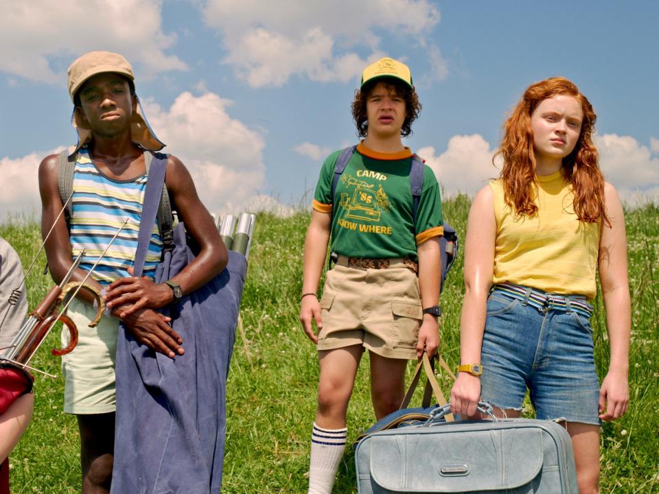 Mike Lucas Dustin and Max on Weathertop hill Stranger Things 3