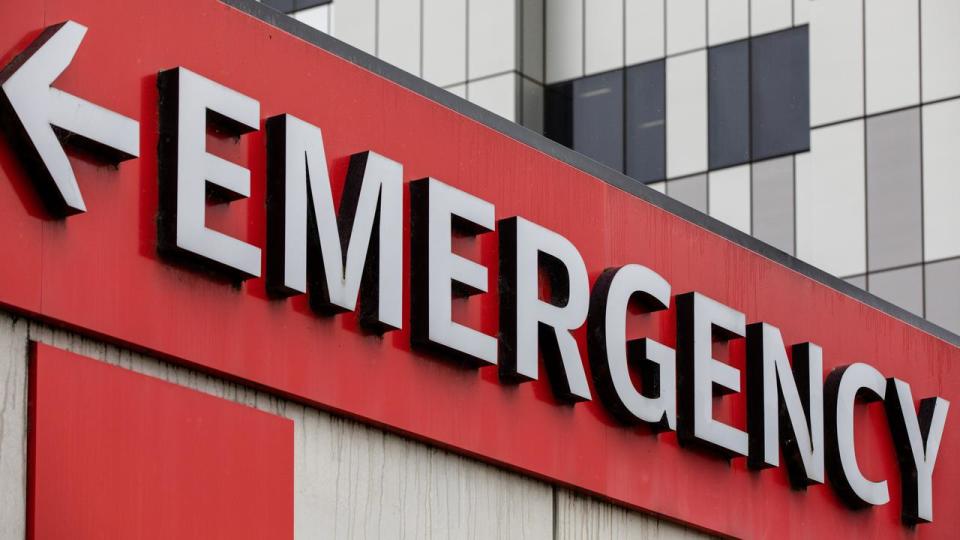 An emergency sign is seen outside of Box Hill Hospital