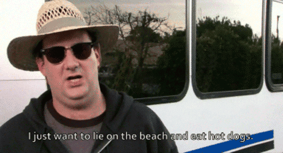 kevin from the office saying "i just want to lie on the beach and eat hot dogs"