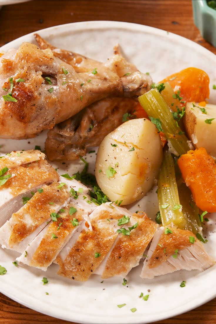 <p>One of the coolest hacks you can use your Instant Pot for: adding a whole chicken—no roasting necessary! This recipe is flavored like your favorite beef pot roast but made healthier with chicken</p><p>Get the recipe from <a href="https://www.delish.com/cooking/recipe-ideas/a23308997/instant-pot-chicken-pot-roast-recipe/" rel="nofollow noopener" target="_blank" data-ylk="slk:Delish;elm:context_link;itc:0;sec:content-canvas" class="link ">Delish</a>. </p>