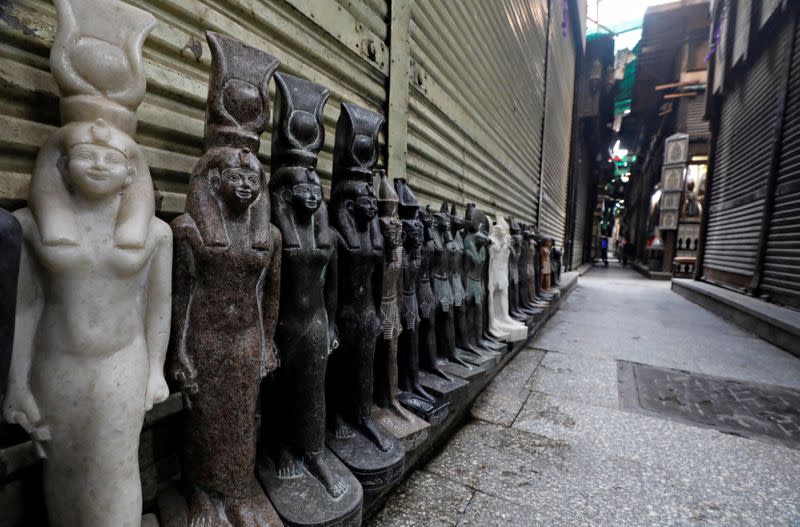 Closed shops are seen at a popular tourist area named "Khan el-Khalili" in the al-Hussein and Al-Azhar districts in Cairo