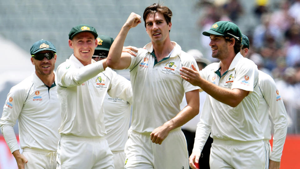 Seen here, Aussie fast bowler Pat Cummins celebrates his five-wicket haul against New Zealand.