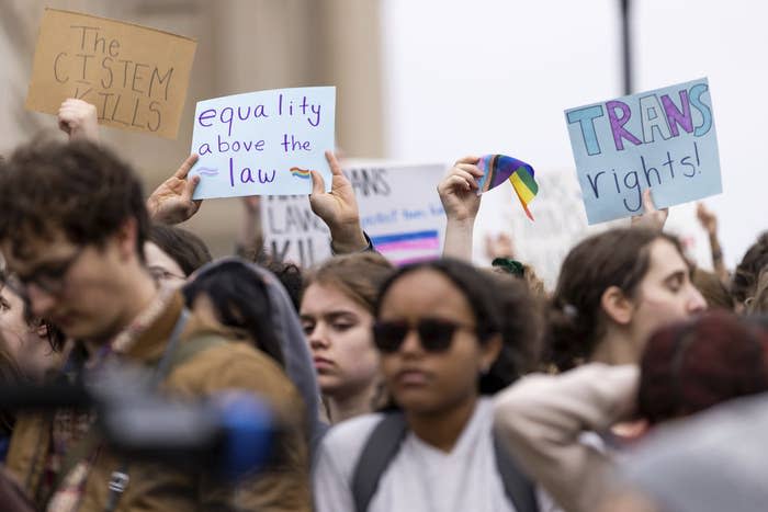 Hundreds of students walk out on Transgender Day of Visibility in Omaha, Nebraska, on March 31, 2023.
