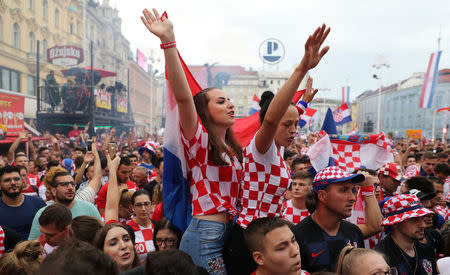 Soccer Football - World Cup - Final - France v Croatia - Zagreb, Croatia - July 15, 2018 - Croatia's fans are seen before the broadcast of the match at the city's main square. REUTERS/Marko Djurica