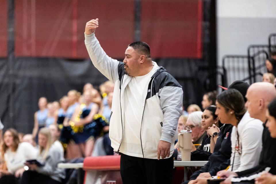 West Panthers head coach Olosaa Solovi instructs the West Panthers during a game against the Salem Hills Skyhawks at West High School in Salt Lake City on Thursday, Feb. 22, 2024. | Marielle Scott, Deseret News