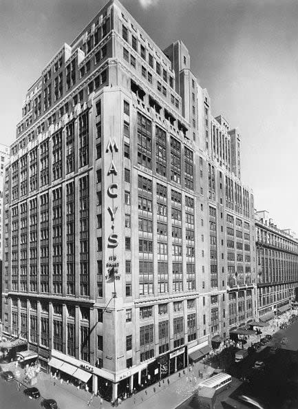 1940s Photo shows exterior view of Macy's department store in New York. ca. 1940s.