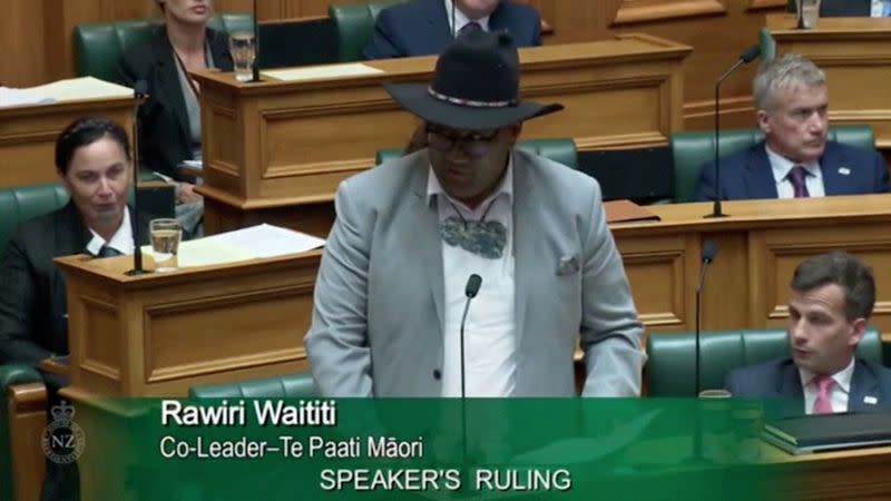 Maori Party co-leader Rawiri Waititi speaks in Parliament in Wellington