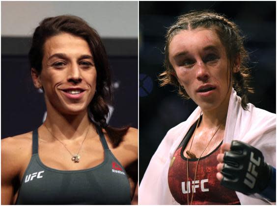 Joanna Jedrzejczyk before the fight ... and after (Getty)
