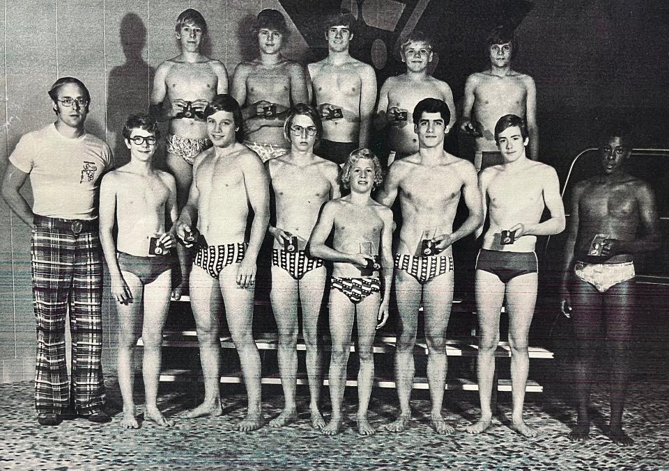 Todd Jackson (front row/far right) is pictured with his 1976 AAU Water Polo Team. The team was coached by Fred Russell. The group featured swimmers aged 15-18. They placed third at the water polo nationals. Jackson was 15 at the time. He learned to swim before he could walk and would go on to teach more than 1,000 people in the city how to swim and hundreds more to become better swimmers and improve their times for competitions.