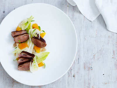 Smoked duck breast with five spice salt, orange and endive