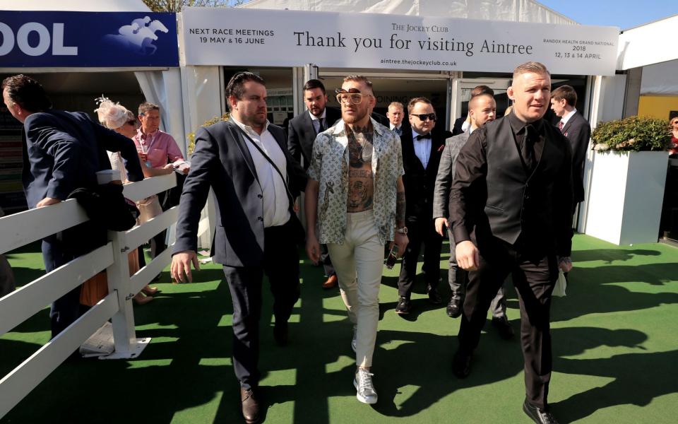 2017 Randox Health Grand National Festival - Grand National Day - Aintree Original description: Conor McGregor on Grand National Day of the Randox Health Grand National Festival at Aintree Racecourse. PRESS ASSOCIATION Photo. Picture date: Saturday April 8, 2017. See PA story RACING Aintree. Photo credit should read: Peter Byrne/PA Wire - Credit: Peter Byrne/PA