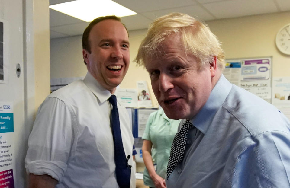 Matt Hancock and Boris Johnson have both contradicted SAGE evidence about asymptomatic coronavirus transmission at the beginning of the outbreak. (Christopher Furlong/pool via Reuters)