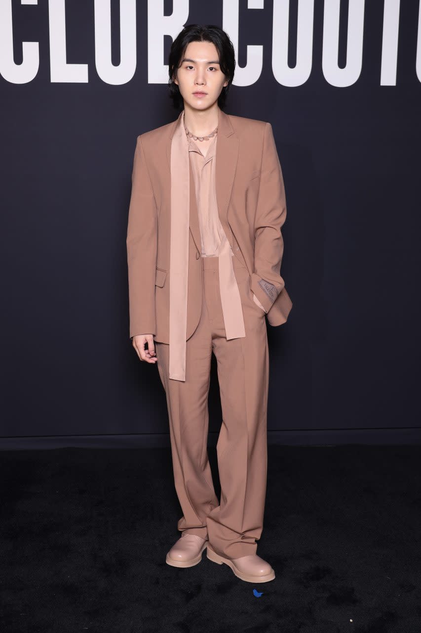 PARIS, FRANCE - JANUARY 25: (EDITORIAL USE ONLY - For Non-Editorial use please seek approval from Fashion House) Suga attends the Valentino Haute Couture Spring Summer 2023 show as part of Paris Fashion Week on January 25, 2023 in Paris, France. (Photo by Pascal Le Segretain/Getty Images)