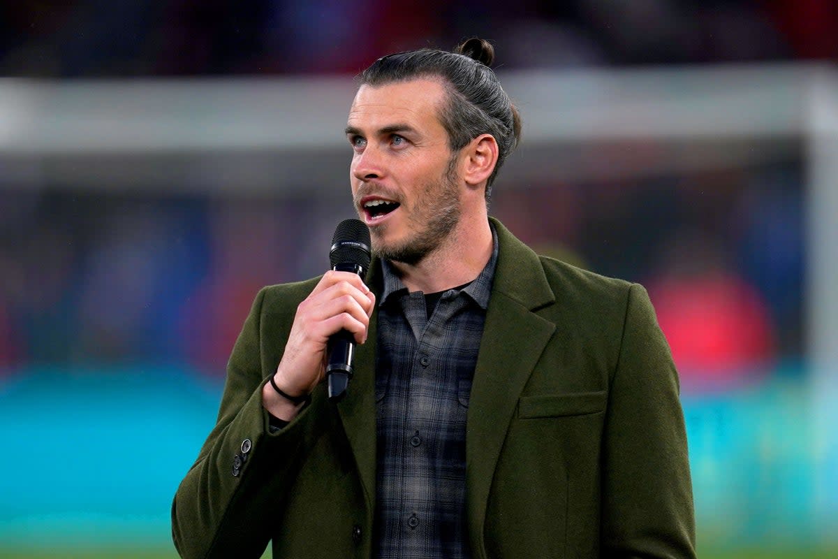 Gareth Bale addresses the crowd in Cardiff (Nick Potts/PA). (PA Wire)
