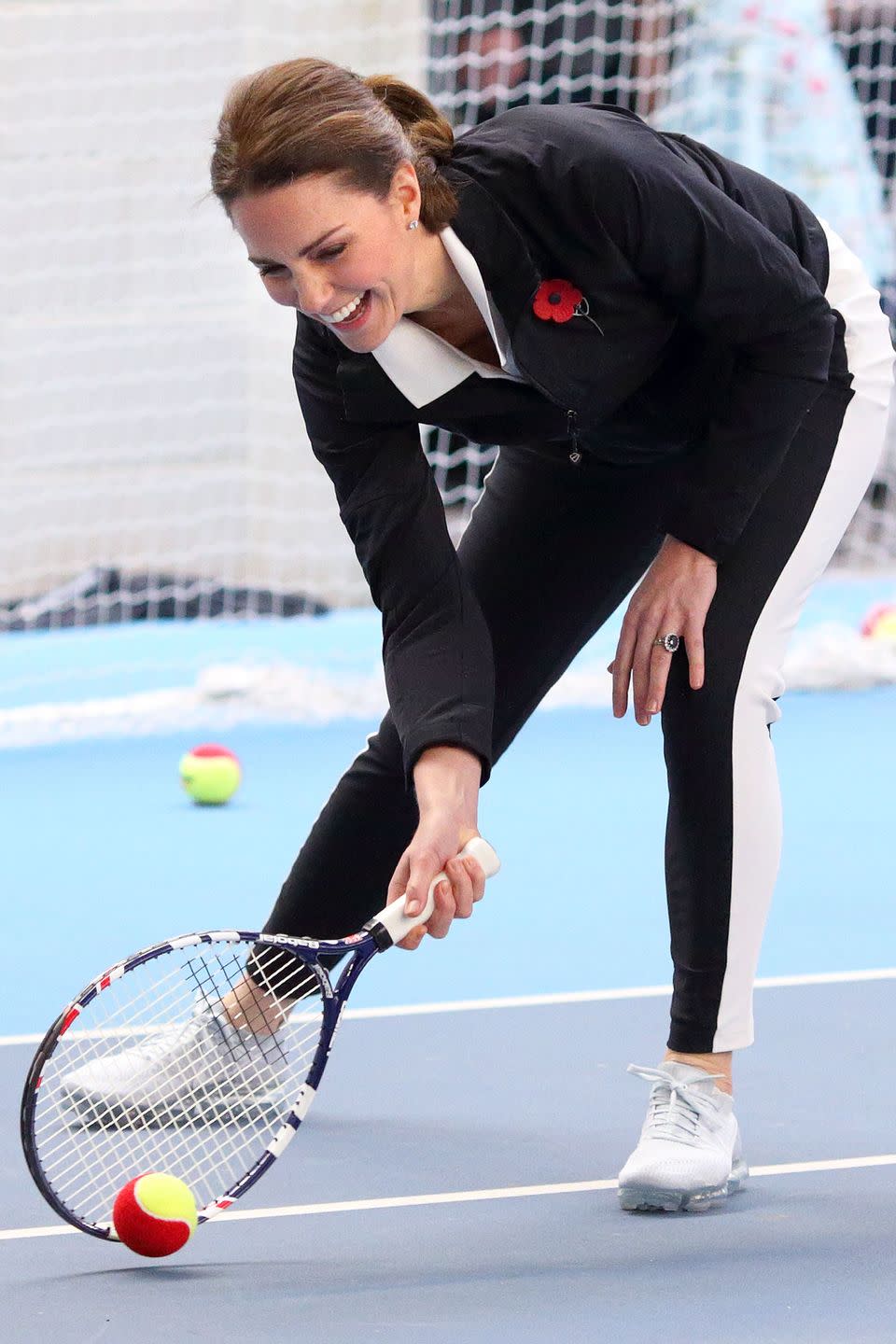 <p>While visiting the Lawn Tennis Association at the National Tennis Centre, Duchess Kate jumps in for a game. </p>